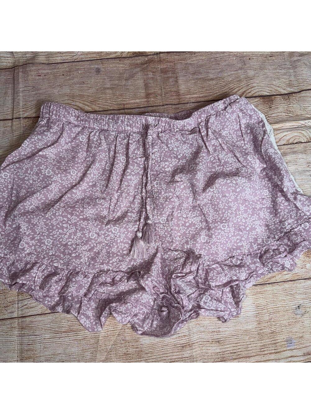 Rachel Ashwell Women’s Pink Floral Ruffle Lounge Shorts Size Large
